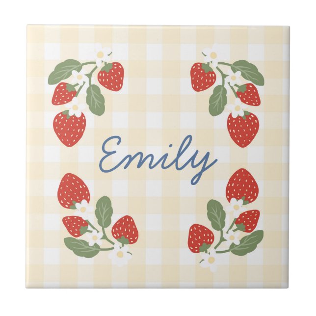 Personalised Strawberry Berry Sweet Party Picnic Ceramic Tile (Front)