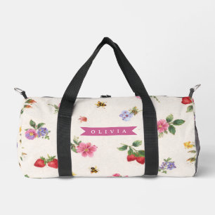 Personalised Strawberry Garden Bee Cottagecore Duffle Bag