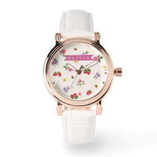 Personalised Strawberry Garden Bee Cottagecore Watch