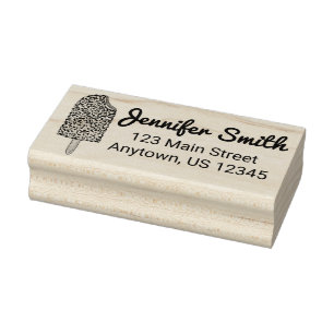 Personalised Strawberry Ice Cream Popsicle Address Rubber Stamp