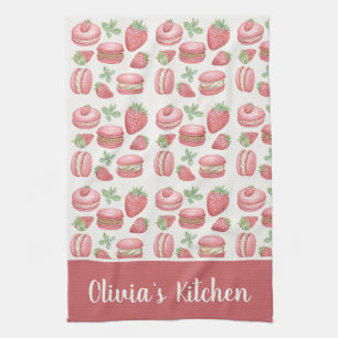 Personalised Strawberry Macaron Kitchen Towel