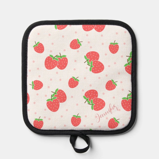 Personalised Strawberry Oven Mitt Cute Custom Kitc Pot Holder (Front)