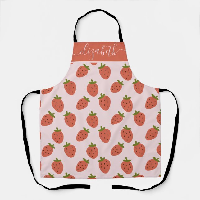 Personalised Strawberry Pattern Apron (Front)