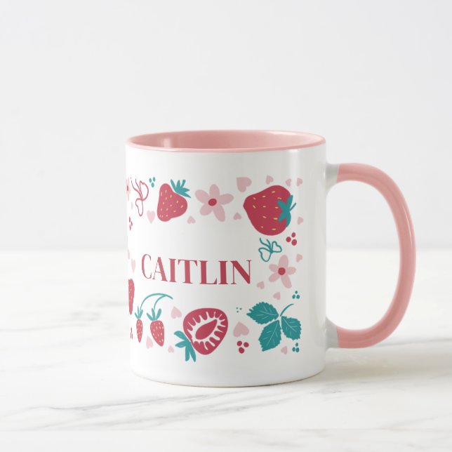 Personalised Strawberry Pattern Name Mug – Custom  (Right)