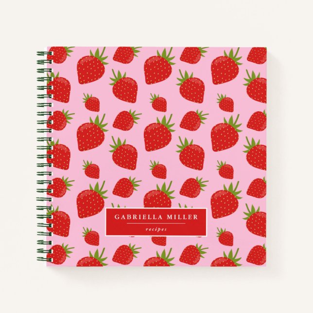 Personalised Strawberry Pattern Recipe Notebook (Front)