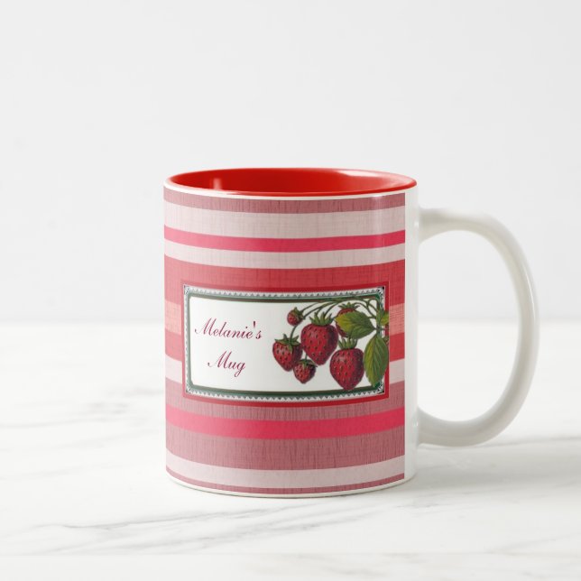 Personalised Strawberry Red Stripe Two-Tone Coffee Mug (Right)