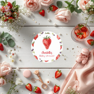 Personalised Strawberry Sweet Baby Shower Round Paper Coaster