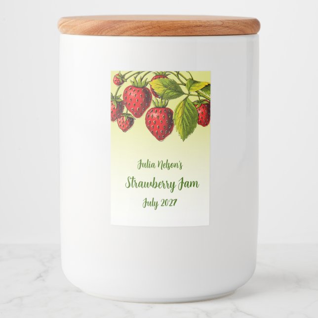 Personalised Strawberry Yellow Ombre Jam Jar Food Label (Front)