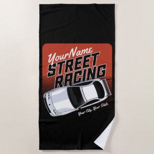 Personalised Street Racing Race Car Motorsport  Beach Towel