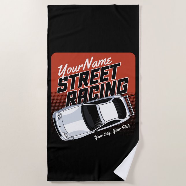 Personalised Street Racing Race Car Motorsport  Beach Towel (Front)