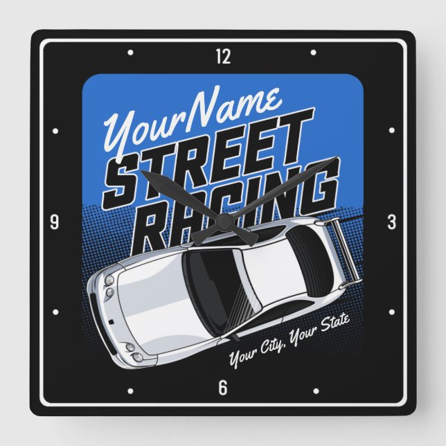 Personalised Street Racing Race Car Motorsport  Square Wall Clock (Front)