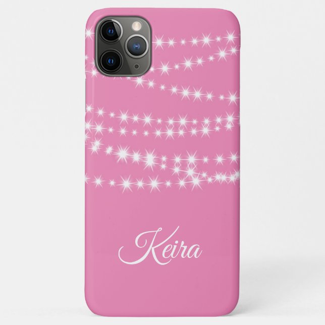 Personalised String Lights on pink iPhone Case (Back)