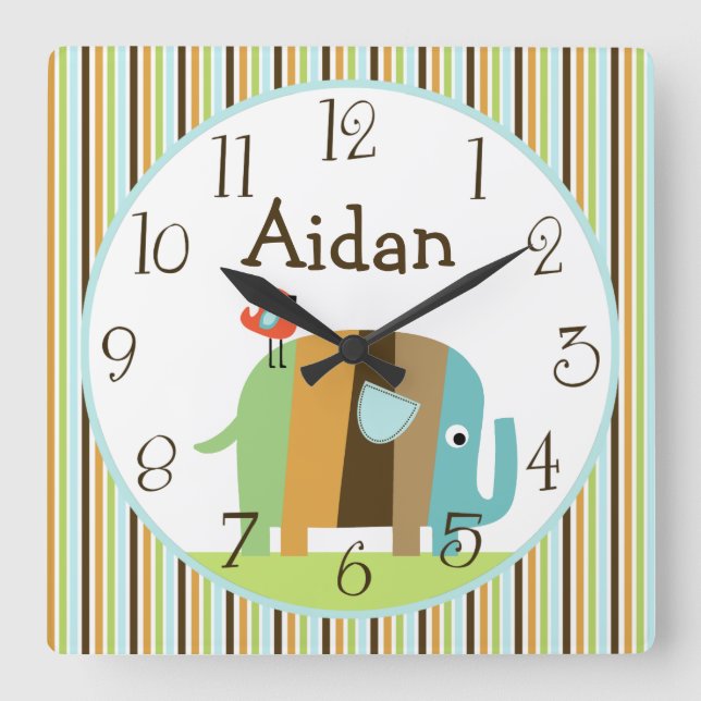 Personalised Striped African Elephant Clock (Front)