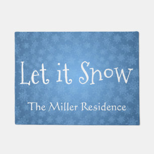 Personalised Striped Blue Winter Let it Snow Doormat