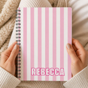 Personalised Striped Custom Name Preppy Gift Girls Notebook