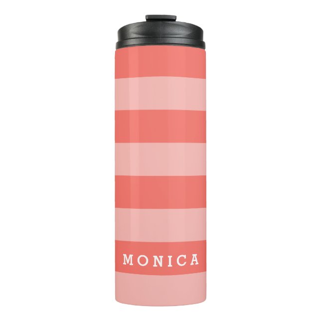 Personalised |  Striped Living Coral Thermal Tumbler (Front)