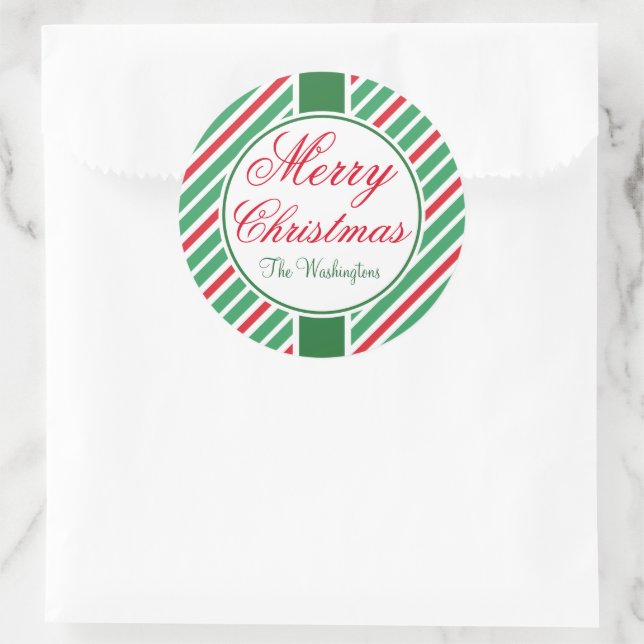 Personalised Striped Merry Christmas Tag Stickers (Bag)