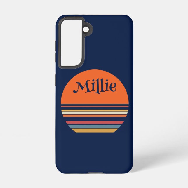Personalised Striped Retro Sunset  Samsung Galaxy S21 Case (Back)