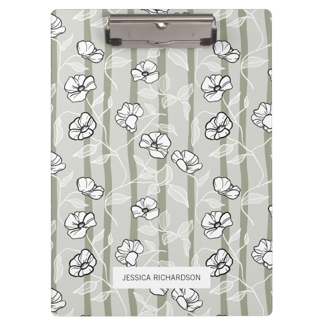Personalised Striped Sage Green Floral Pattern Clipboard (Front)