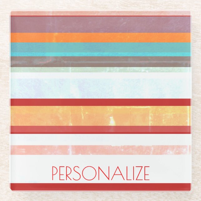 Personalised Stripes Glass Coaster (Front)