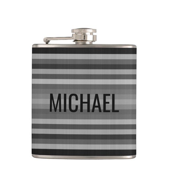 Personalised Stripes Hip Flask (Front)