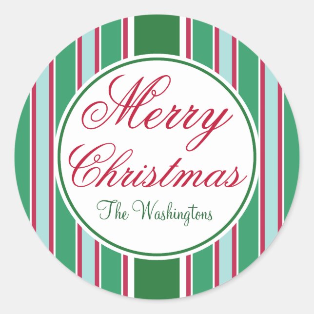 Personalised Stripes Merry Christmas Tag Stickers (Front)