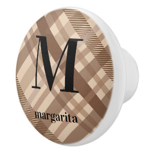 Personalised Stripes of Brown & Tan Ceramic Knob