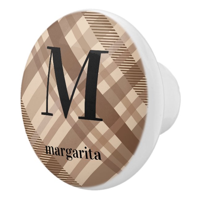 Personalised Stripes of Brown & Tan Ceramic Knob (Right)