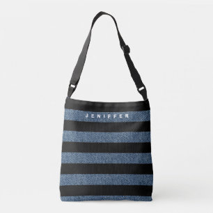 Personalised Stripped Denim Print Crossbody Bag