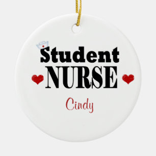 Personalised Student Nurse Hat and Hearts Ceramic Ornament