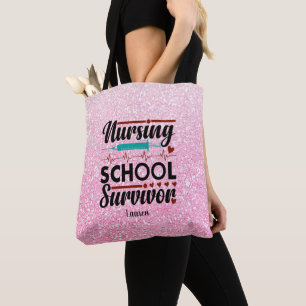 Personalised Student Nurse Survivor Pink Glitter Tote Bag