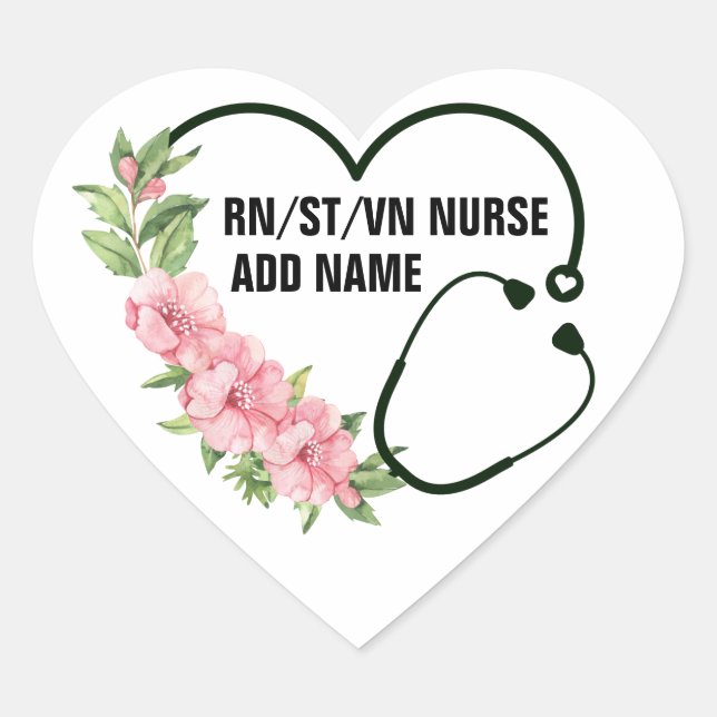 Personalised Student-Registered-Veteran Nurse Name Heart Sticker (Front)