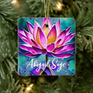 Personalised Stunning Pink Lotus Flower Christmas Ceramic Ornament