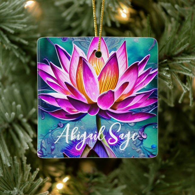 Personalised Stunning Pink Lotus Flower Christmas Ceramic Ornament (Tree)