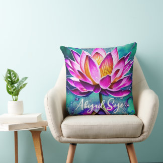 Personalised Stunning Pink Lotus Flower Portrait Cushion