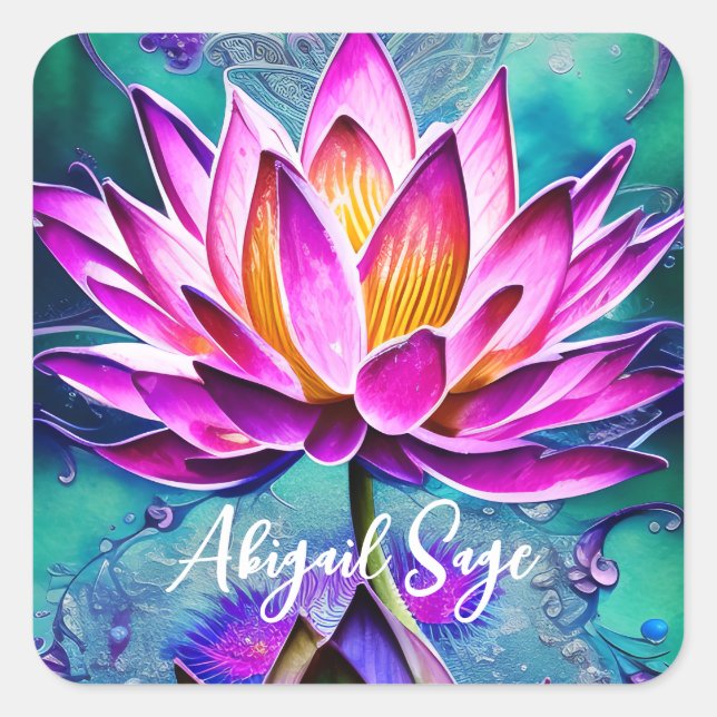 Personalised Stunning Pink Lotus Flower Portrait  Square Sticker (Front)