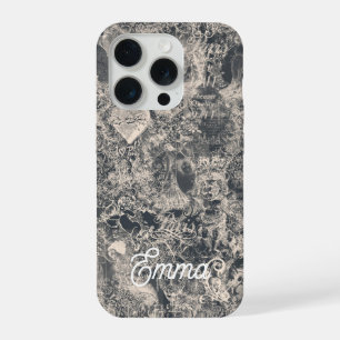 Personalised Stylish Black Paris Toile Design iPhone 15 Pro Case