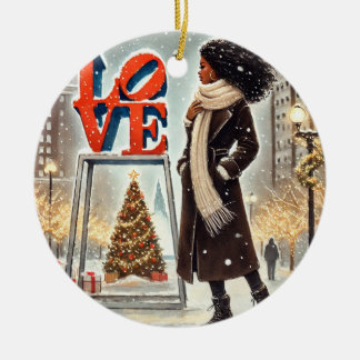 Personalised Stylish Black Woman at LOVE Philly Ceramic Ornament