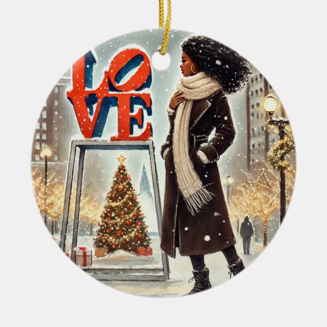 Personalised Stylish Black Woman at LOVE Philly  Ceramic Ornament (Front)