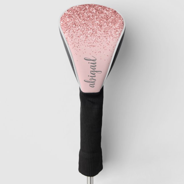 Personalised Stylish Blush Pink Glitter Golf Head Cover (Front)