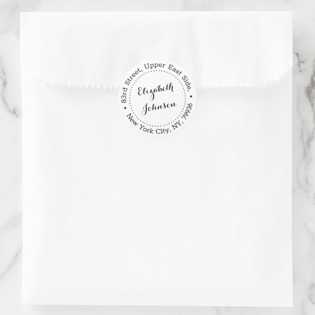 Personalised Stylish Elegant Script Return Address Classic Round Sticker (Bag)