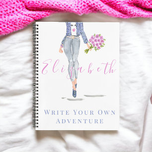 Personalised Stylish Fashion Woman Pink Flowers Notebook