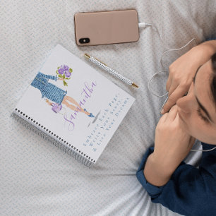 Personalised Stylish Fashion Woman Purple Flowers Notebook