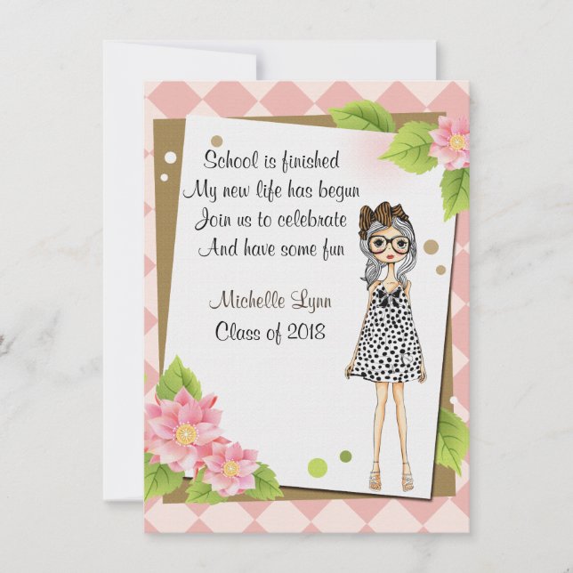 Personalised Stylish Girl Graduation Invitations (Front)