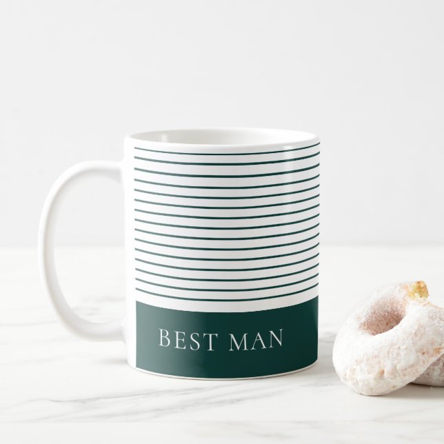 Personalised Stylish Green White Striped Best Man  Coffee Mug (With Donut)