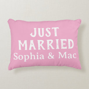 Personalised Stylish Modern Minimal Just Married Decorative Cushion