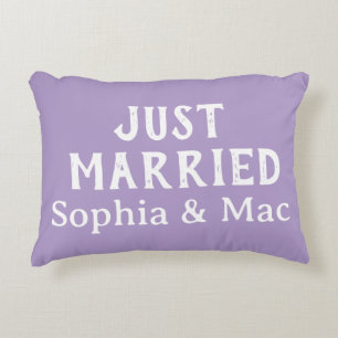 Personalised Stylish Modern Minimal Just Married Decorative Cushion