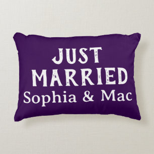 Personalised Stylish Modern Minimal Just Married  Decorative Cushion