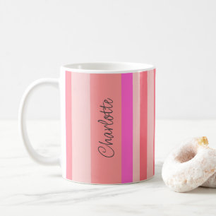Personalised Stylish Modern Pink Stripe Coffee Mug