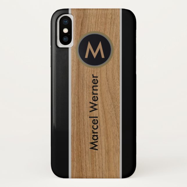 personalised stylish monogram carved wood  Case-Ma Case-Mate iPhone Case (Back)